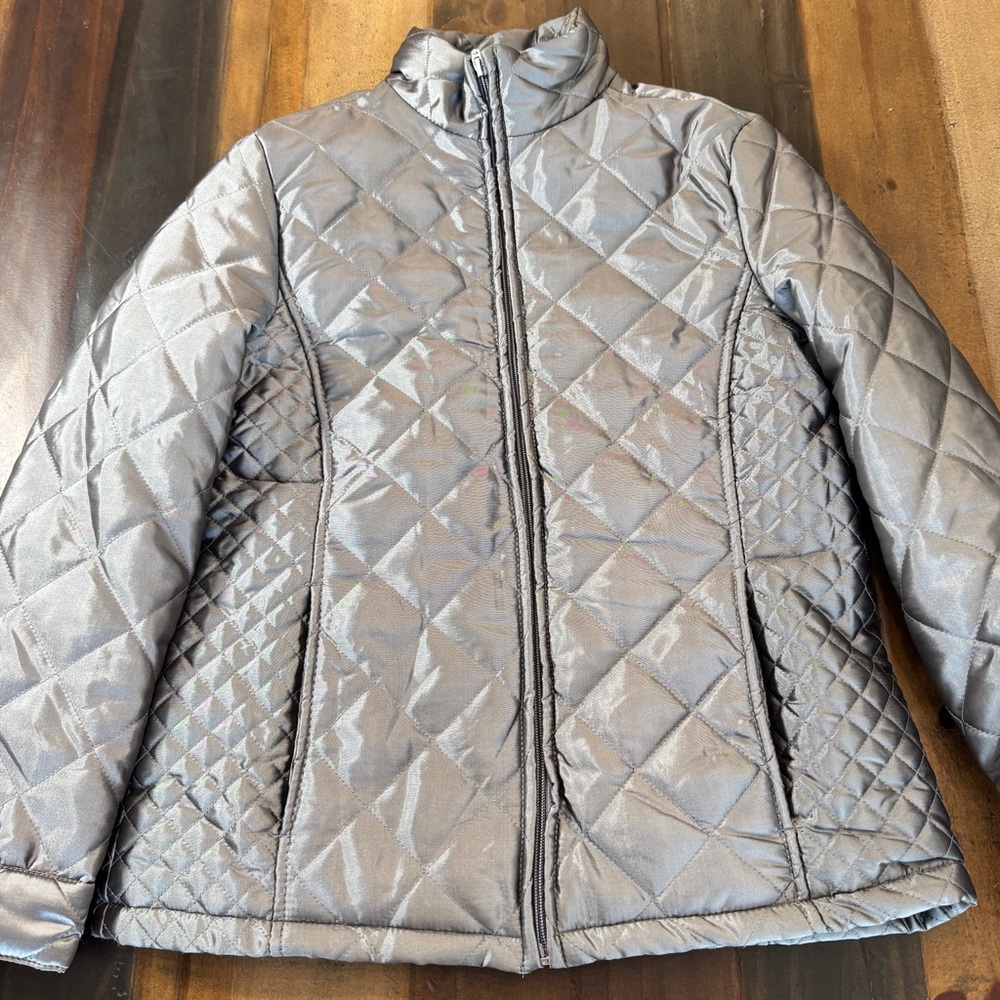 Jane Ashley Quilted Puffer Jacket Silver Small